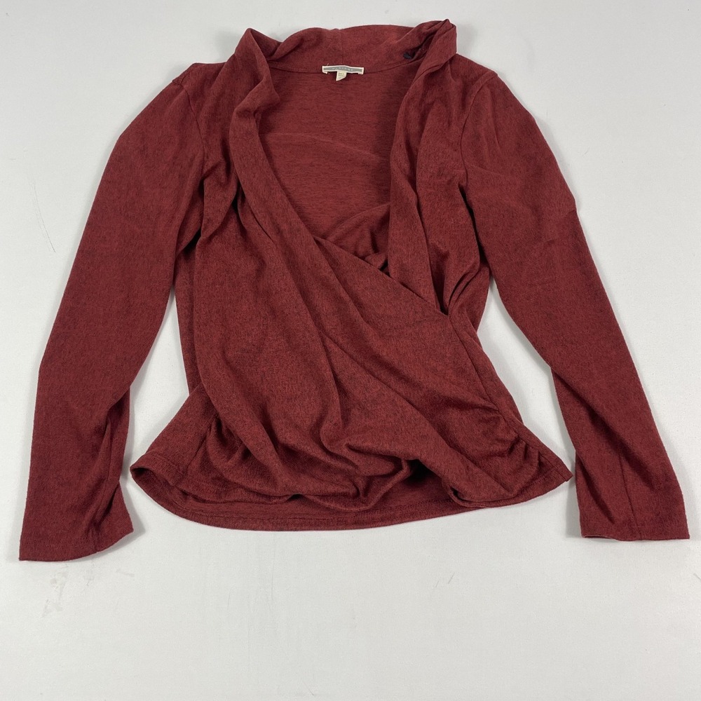 Anthropologie Pleione Blouse Womens Large Red V-Neck Long Sleeve Draped Knit Top